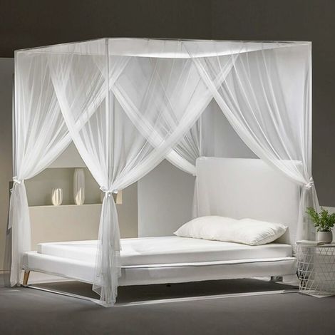 Moustiquaire carrée pour lit double 210x190x240cm – 4 côtés ouverts – Fibre de polyester – Installation facile en intérieur et extérieur (1/5)