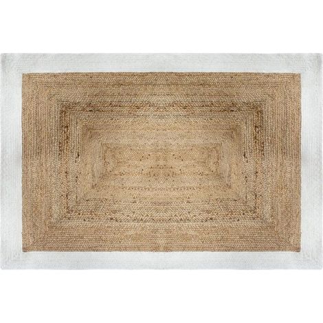 Atmosphera – Tapis d'escalier jute 120x170cm – Naturel et blanc – Rebord en coton – Authentique et naturel (1/5)