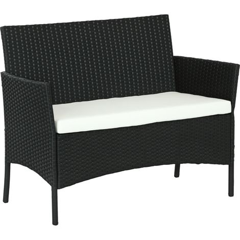 Canapé de Jardin 2 Places en Rattan PE et Acier avec Coussin et Accoudoirs, Dimensions 107x55x80cm, Couleur Noire