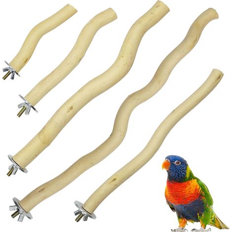 Vogelsitzstange – 5er-Set – Naturholz – Zum Klettern, Knabbern und Spielen – Für Wellensittich-/Papageienkäfige – 10 bis 30 cm (1/5)