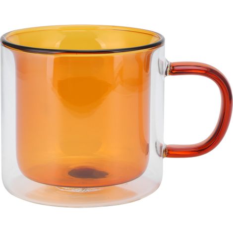 Tasse double paroi 250ml en verre transparent résistant à la chaleur, forme cylindrique pour café lait maison, jaune (1/5)