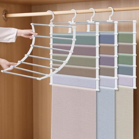Lot de 4 Cintre Gain de Place, Cintre Pantalon Suspendu à 6 Niveaux, Cintres Pantalons avec Crochet Pivotant à 360°, Ceintre Pantalon Pantalon à Forte Capacité de Charge (1/4)
