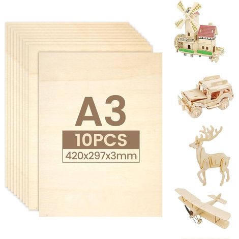 10 pièces A3 contreplaqué 3mm 420x297mm panneau bois en tilleul planche de bois pour bricolage loisirs créatifs contreplaqué laser pour DIY et modélisme (1/5)