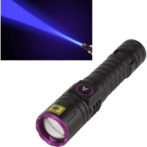 Lampe torche UV 365 nm, lampe torche LED ultraviolette portable, détecteur de lumière noire de poche pour urine d'animaux, taches, cailloux, argent, durcissement de résine (1/5)