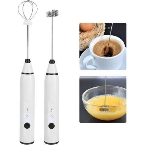 (blanc)Mousseur à Lait Électrique rechargeable USB, un mini fouet électrique polyvalent avec double tête fouet.