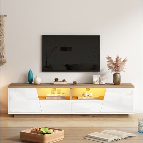Mueble TV 180x40x46 cm de tablero de partículas blanco, con almacenaje para salón, LED FloraGrace (1/5)