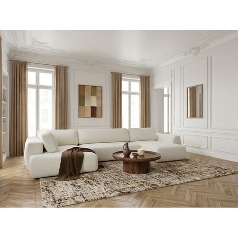 BOBOCHIC - Canapé panoramique convertible coffre DENISE tissu texturé Angle droit Blanc (1/5)