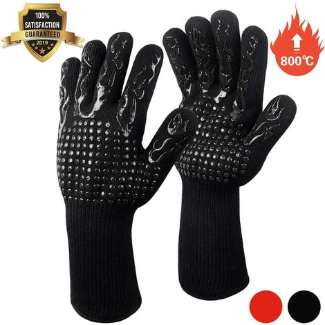 Grillhandschuhe, Küchenhandschuhe, rutschfeste Silikon-Ofenhandschuhe, hitzebeständig bis 800 °C, EN407-zertifiziert, BBQ-Silikonhandschuhe – Schwarz (1/5)