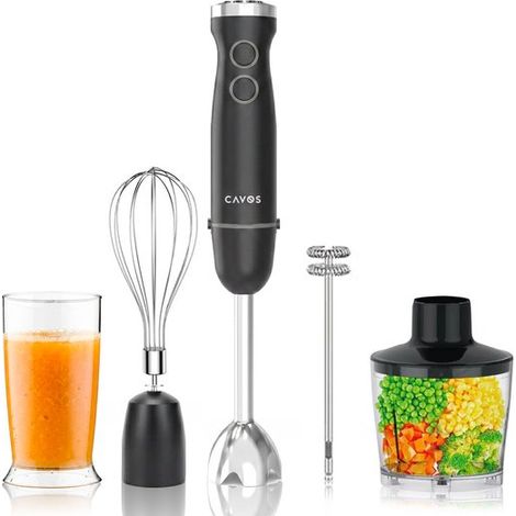 Mixeur plongeant 5 en 1 - 1500 W - 20 vitesses + fonction turbo - Compatible lave-vaisselle - Comprend hachoir, fouet, mousseur à lait et verre doseur - Acier inoxydable (1/5)