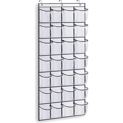 Online Store - Étagère à chaussures suspendue à 28 compartiments, grand porte-chaussures transparent, blanc, pour placard ou porte de dressing. (1/5)
