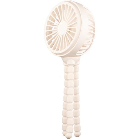 El nuevo ventilador portátil F1012, con soporte y asa integrados, se puede usar de mano, sobre un escritorio o colgado. Es silencioso y cuenta con una batería de 1200 mAh (color blanco). (1/5)