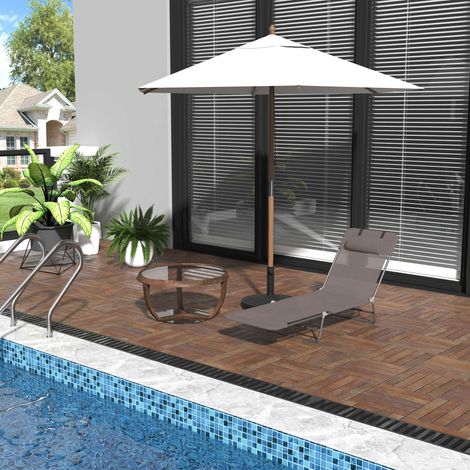Tumbona plegable con respaldo reclinable y cojín, 182x56x24,5 cm, marrón y plata.