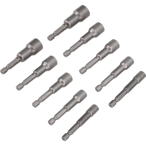 2 Ensembles Douilles Hexagonales Aimantées Carbon Steel 1/4in Mandrin 65mm Embouts Perceuse Foret 1/4in 5/16in 3/8in 7/16in 1/2in (1/5)