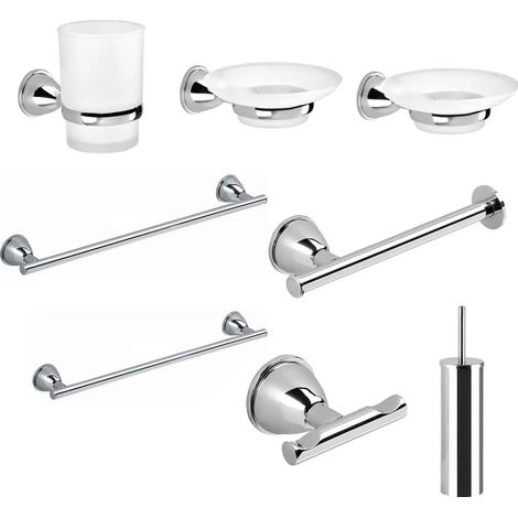 Accessori bagno GEDY Genziana set acciaio cromo vetro sapone spazzolino salviette
