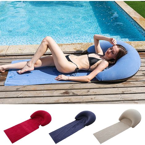 Chaise longue gonflable de plage - Fauteuil floqué avec coussin de dossier - Bleu clair - Légère - Convient pour l'extérieur, le camping et le bord de la piscine - Rouge (1/3)