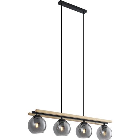 QAZQA Lampada a sospensione smart nera con legno e vetro fumé 4