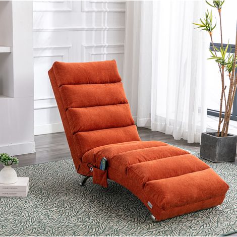 Chaise longue de masaje fija con vibración suave y bolsillo lateral de lino naranja (1/5)