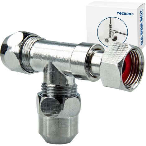 tecuro T-Stück 3/8 Zoll / Ø 10 mm Abzweigverteiler für Eckventile MS-verchromt - mit Dichtung