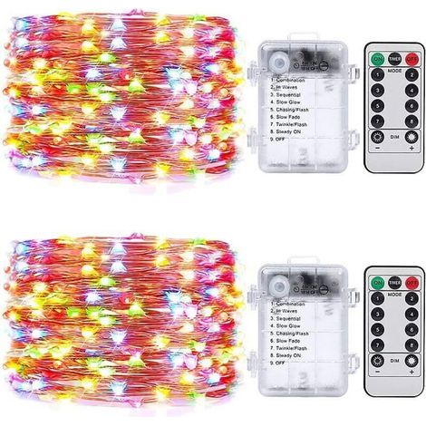 Guirlandes Féeriques à 50 LED Multicolores, 5 M, Fonctionnent avec Batterie et Télécommande de Réglage de La Minuterie, Intérieur ou Extérieur, Lot de 2 (1/5)