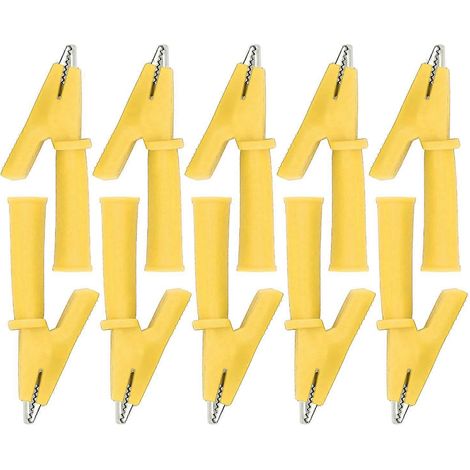 10 Stück Messleitungen mit Krokodilklemmen aus Messing, PVC-isoliert, Sicherheitsklemmen für Multimeter mit 4-mm-Bananenstecker, gelb