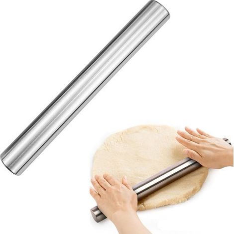 Mattarello in acciaio inox, rullo da forno, mattarello cavo. Materiale: acciaio inox. Facile da pulire. Utensile da forno. 20 x 2,5 x 2,5 cm. Per cuocere torte. (1/5)