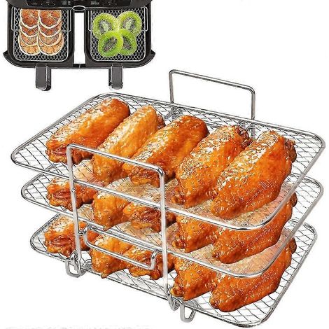 Friteuse à air chaud, grille, déshydrateur en acier inoxydable, accessoire pour friteuse à air, support pour friteuse à air, empilable, grille de cuisson pour friteuse à air Ninja Foodi (1/5)