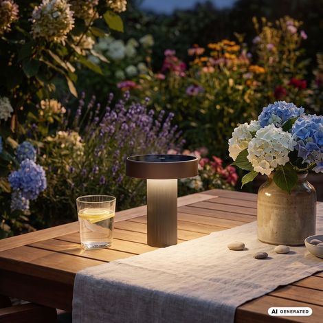 Briloner Lampe de table LED sans fil Ø16x20cm 1W 150lm 3000K blanc chaud solaire anthracite bronze métallisé - Lampe de table salon couloir balcon (1/5)