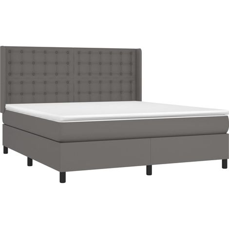vidaXL Sommier à lattes de lit avec matelas Gris 180x200 cm Similicuir (1/5)