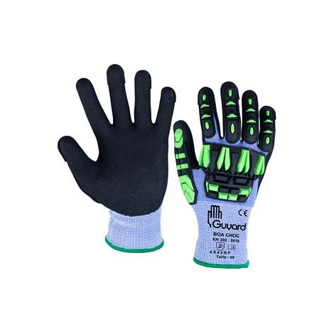 Gants GUYARD BOA CHOC, Taille 6, 10 Paires, Noir, vert ( Prix pour Paquet de 10 Paires )