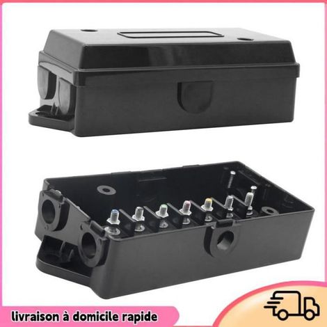 Boîte De Jonction - 7 Ports - Pour Remorque Camping-Car Caravane Bateau - 205 X 85 X 59 Mm - Noir - 1 Pièce (1/5)