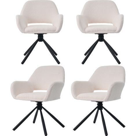 Silla de comedor giratoria de sherpa blanca con reposabrazos, 4 unidades (1/5)