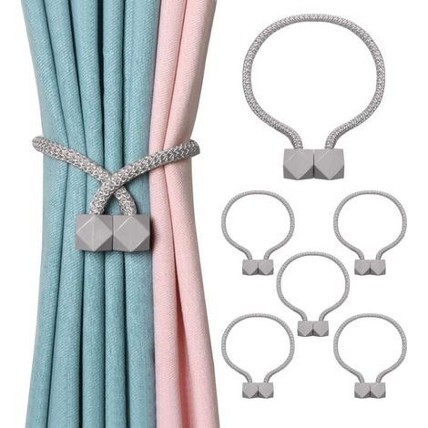 Paquete de 6 abrazaderas magnéticas para cortinas (grises), clip magnético para decoración de hogar y oficina. (1/4)