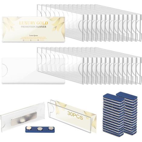 Lot de 30 Badges Plastique Aimanté, 75 x 32 mm, Plaques Nominatives Magnétiques pour Vêtements, Porte Badge Transparent avec Aimant Puissant 3 Points Auto-adhésif