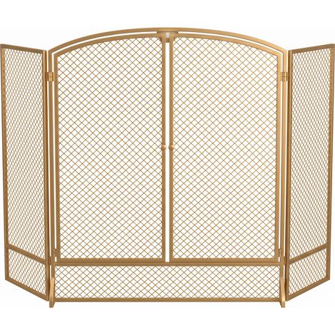 Pare-étincelles de cheminée, pare-étincelles en 3 parties avec double porte 122x75cm (1/5)