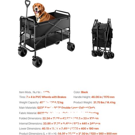 Chariot de jardin, design pliable, roues tout-terrain, 450 lbs (1/2)