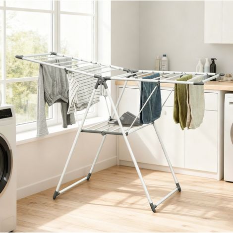 Tendedero plegable de 2 niveles, alas ajustables, blanco HAVRYA (1/5)