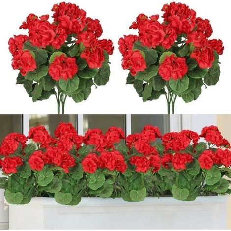 Fiori artificiali - Geranio - Seta di alta qualità - Resistenti ai raggi UV - 36 cm (1/4)