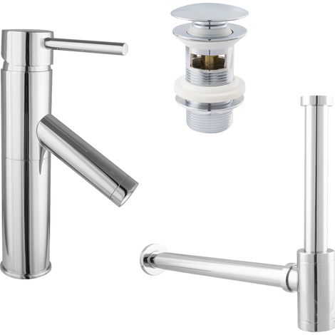 Robinet de lavabo rond PaulGurkes avec siphon Pop Up Excentrique en chrome (1/5)