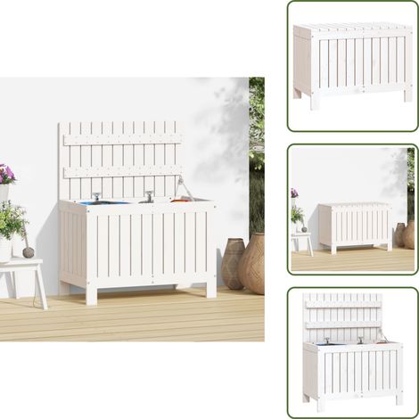 The Living Store Gartentruhe Weiß 76x42,5x54 cm Massivholz Kiefer - Holz Gartenbox - Kiefernholzkiste - Gartenaufbewahrung - Outdoor Box - Gartenmöbel