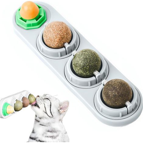 Jouets À L'Herbe À Chat, 3 En 1 Boules D'Herbe À Chat Comestibles Et Autocollantes Boules Menthe À Lécher Naturel, Nettoyez Et Protégez Les Dents Et L'Estomac, Catnip Toys For Cat (1/5)