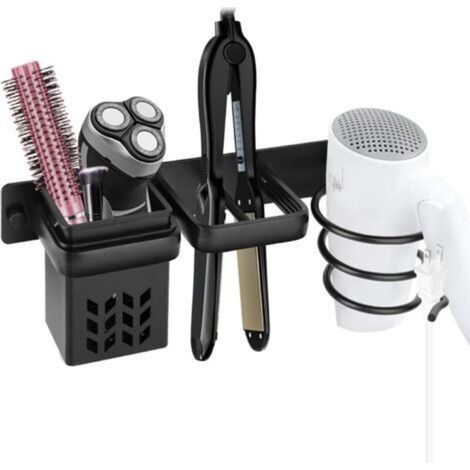 Support Seche Cheveux Porte Seche Cheveux Mural Support Seche Cheveux et Lisseur pour Rangement Brosse a Cheveux Hair Dryer Lisseur pour Salle de Bain Hôtel de Chambre à Coucher  Noir