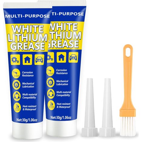 Graisse blanche au lithium, lubrifiant multi-usages avec brosse pour charnières, roulements et engrenages, idéale pour l'automobile, la marine, l'industrie et la maison (1.06 oz) (2) (1/5)