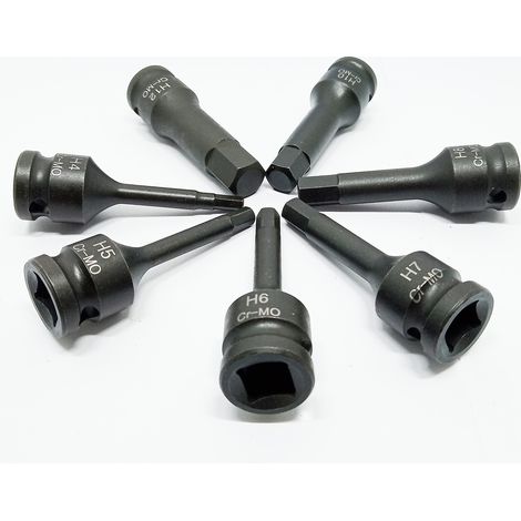 Set de douilles à impact 7 pièces - Douilles hexagonales métriques pour clé Allen - Chrome-Moly - 3/8" (4mm à 12mm) avec boîtier de rangement (1/4)