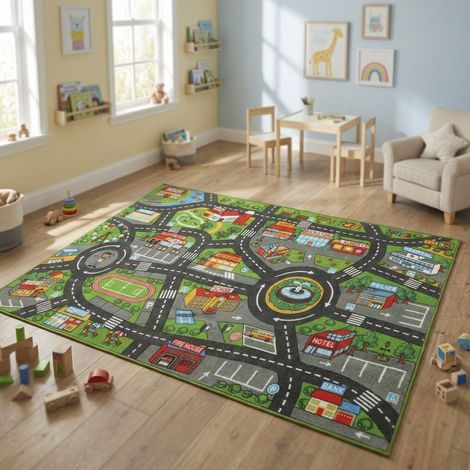 Tapis de jeu pour bébé, tapis de sol antidérapant, motif de route de la ville, 200 x 150 cm, multicolore (1/5)