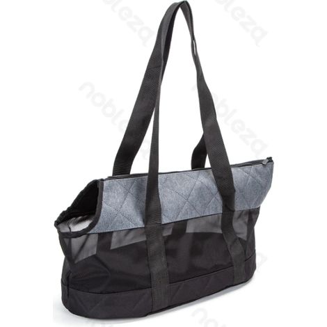 Sac de voyage rembourré pour chiens et chats, avec un fond en filet transparent.