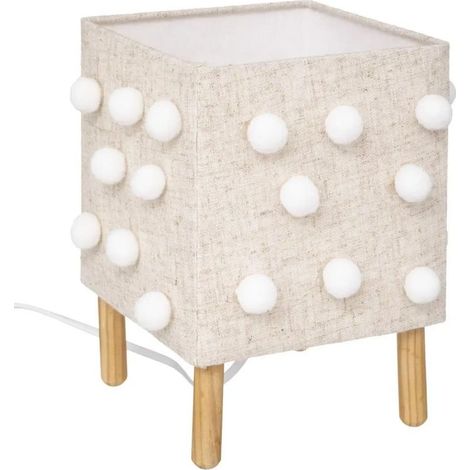 Lampe à Poser Enfant Pompons 22cm Beige Lin (1/2)