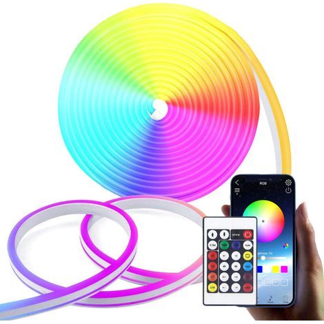 Ruban LED néon 5 m - Synchronisation musicale IP65 - Ruban LED RGB étanche avec télécommande/application - Décoration murale DIY pour chambre à coucher et intérieur [Classe énergétique G] (1/5)