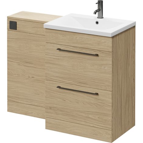 Napoli 460 Light Oak 1100mm 2 Drawer Vanity Unit Toilet Suite with Glide Basin - 1100mm - Gunmetal Grey 320mm HandleWithout Kingston Toilet Pan