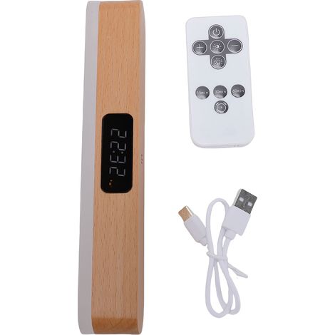 Lampe horloge murale en bois, 10 niveaux de luminosité, applique magnétique à piles avec télécommande pour chambre à coucher (1/5)
