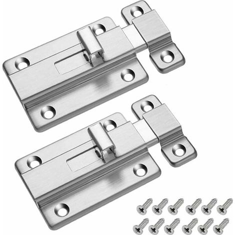 royaluxe - Serrure de Porte, 2 Pack Cadenas à Verrou Targette en Acier Inoxydable Silder Verrouillage de Salle de Bains Toilette Chambre Fenêtre Mobilier pour Animaux de Compagnie 3" (1/5)